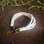 Load image into Gallery viewer, Leather 7-Strand Bracelet - White & Brass, Boho Western