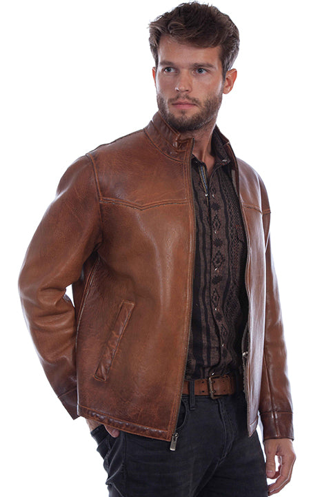 Band Collar Leather Jacket