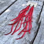Load image into Gallery viewer, Leather Tassel Earrings - Red, Long Boho Western Earrings