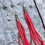 Load image into Gallery viewer, Leather Tassel Earrings - Red, Long Boho Western Earrings