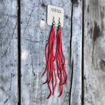 Load image into Gallery viewer, Leather Tassel Earrings - Red, Long Boho Western Earrings