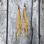 Load image into Gallery viewer, Leather Tassel Earrings - Gold, Long Boho Western Earrings