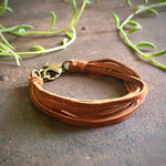 Load image into Gallery viewer, Leather 7-Strand Bracelet - Rust & Brass, Boho Western
