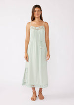 Load image into Gallery viewer, Floral Trim Midi Dress