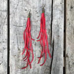Load image into Gallery viewer, Leather Tassel Earrings - Red, Long Boho Western Earrings