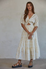 Load image into Gallery viewer, Cotton Embroidered Twist Midi Dress