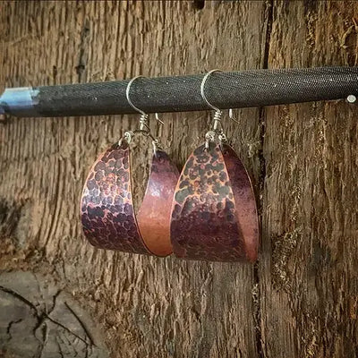 Medium Hammered Oxidized Copper Hoops