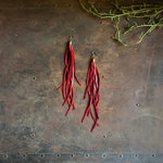 Load image into Gallery viewer, Leather Tassel Earrings - Red, Long Boho Western Earrings