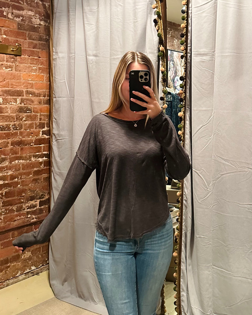 Longsleeve Drop Shoulder Crew Charcoal