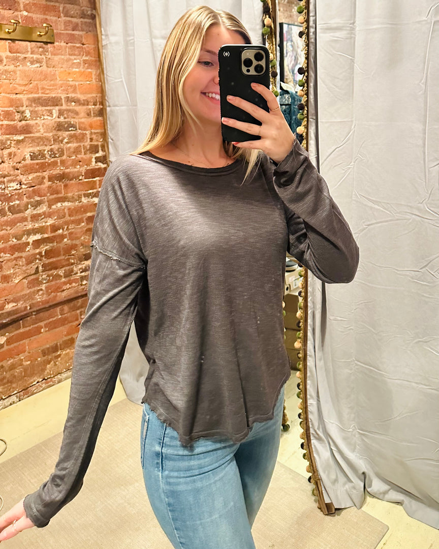 Longsleeve Drop Shoulder Crew Charcoal