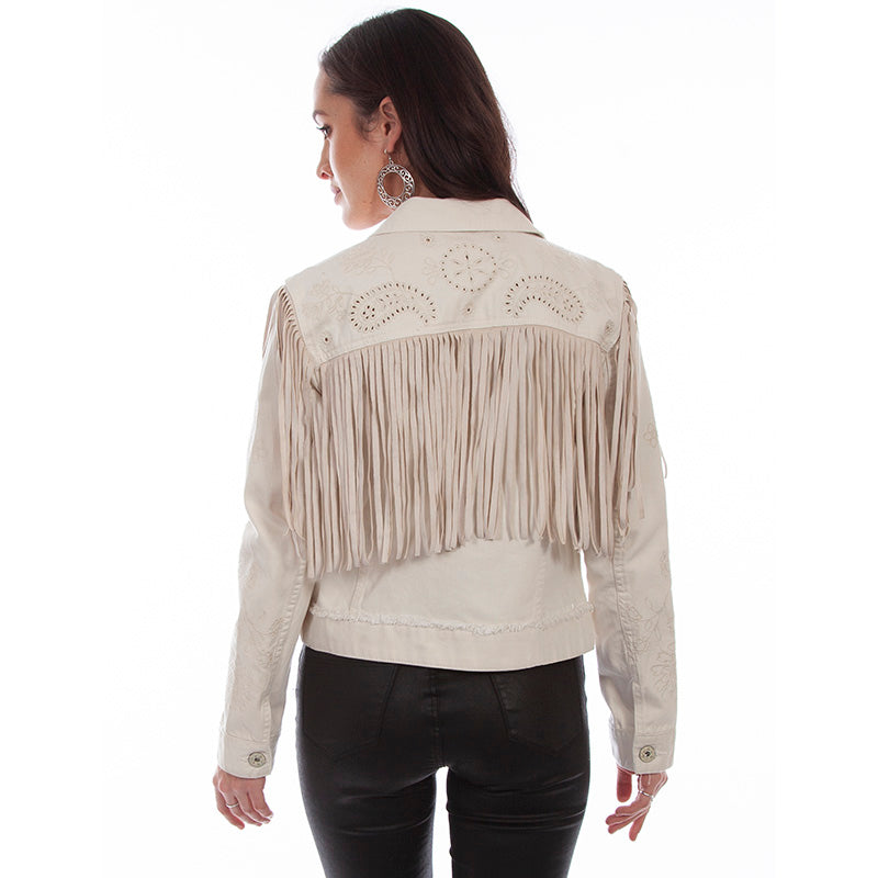 Embroidered Denim Jacket with Fringe