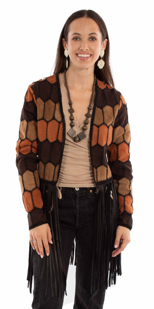 Patchwork Leather Fringe Cardigan