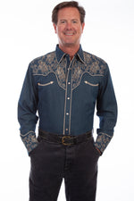 Load image into Gallery viewer, Denim Floral Embroidery Western Shirt