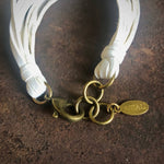 Load image into Gallery viewer, Leather 7-Strand Bracelet - White & Brass, Boho Western