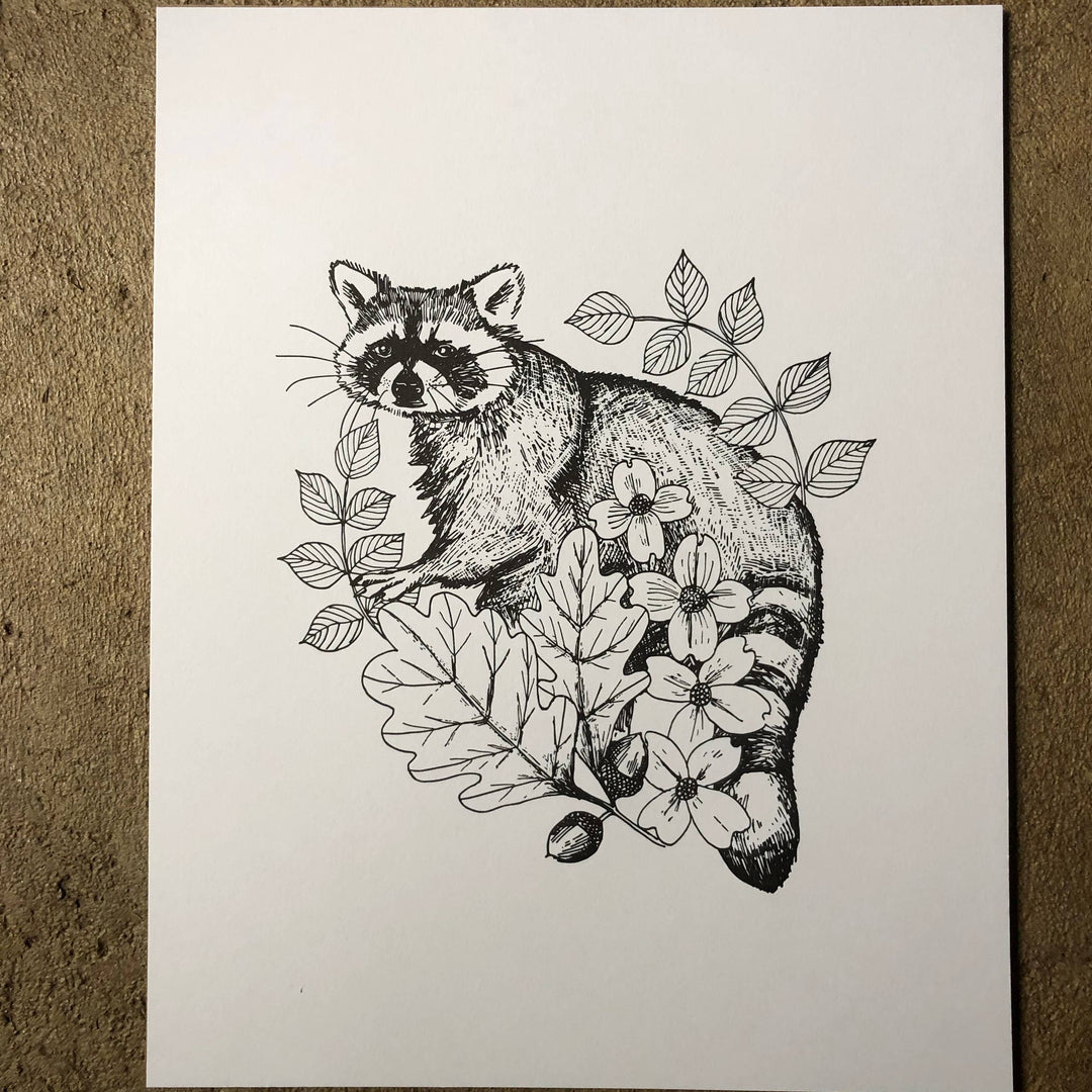 Raccoon & Native Plants 11x14 Print