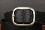 Load image into Gallery viewer, Black Leather Belt with Embossed Lightning Bolts