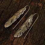 Load image into Gallery viewer, Brass Long Feather Earring