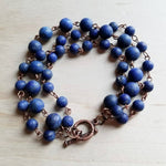 Load image into Gallery viewer, Blue Frosted Lapis Triple Strand Bracelet