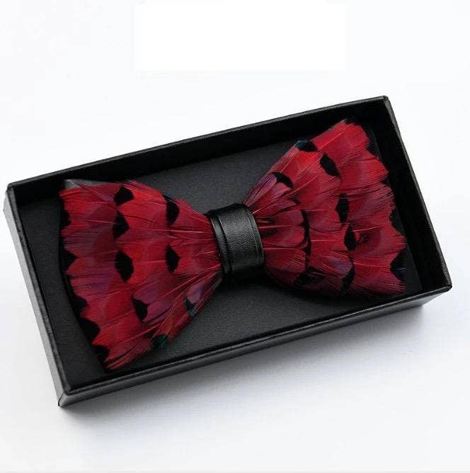 Feather Bow Tie & Lapel Pin Set