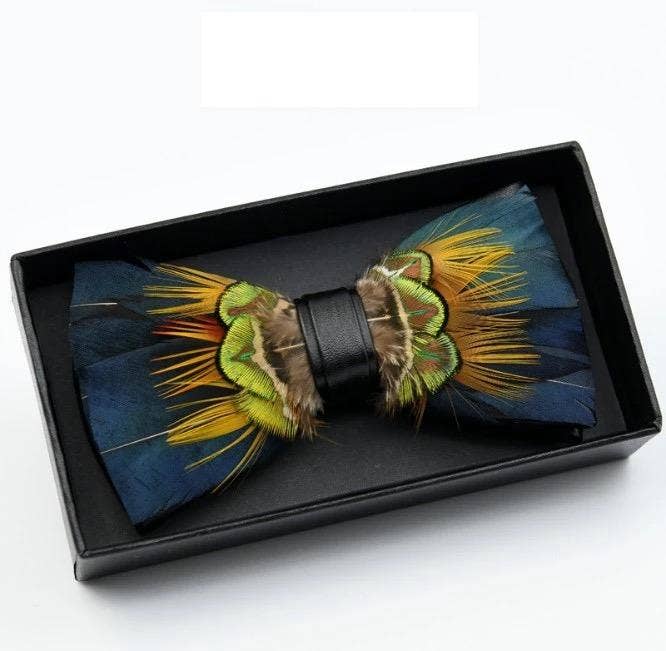 Feather Bow Tie & Lapel Pin Set
