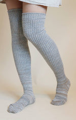 Load image into Gallery viewer, Scrunchy Over the Knee Socks - Grey/Beige Heather