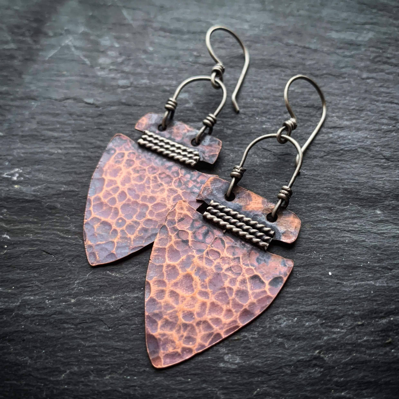 Hammered Copper Arrowhead Earrings - Small