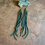 Load image into Gallery viewer, Leather Tassel Earrings - Hunter Green, Long Boho Western
