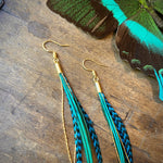 Load image into Gallery viewer, Mini Feather Earrings - Green &amp; Turquoise Grizzly
