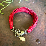 Load image into Gallery viewer, Leather 7-Strand Bracelet - Red &amp; Silver, Boho Western Style
