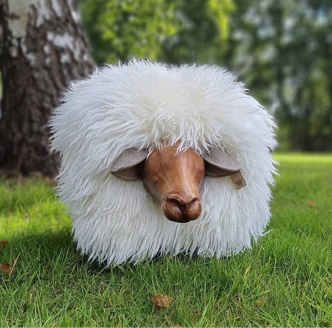 Sheep Footstool - Curly Ivory & Oak