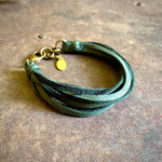 Load image into Gallery viewer, Leather 7-Strand Bracelet - Hunter Green &amp; Brass, Western
