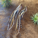 Load image into Gallery viewer, Cone Feather Earrings - Golden Black &amp; Grizzly
