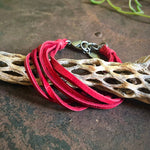 Load image into Gallery viewer, Leather 7-Strand Bracelet - Red &amp; Silver, Boho Western Style
