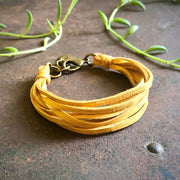Leather 7-Strand Bracelet - Gold & Brass, Boho Western Style
