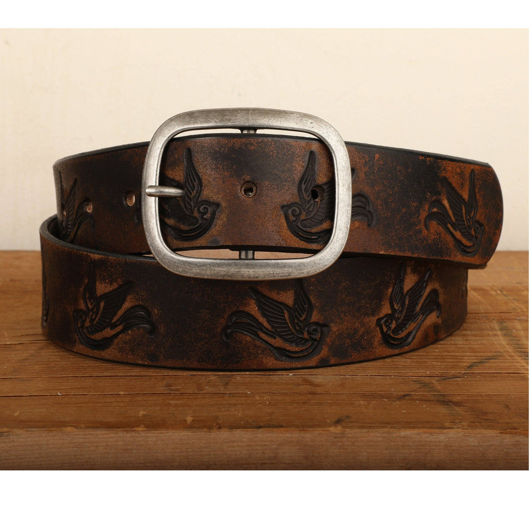 Embossed Sparrow Aged Leather Belt