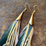 Load image into Gallery viewer, Cone Feather Earrings - Golden Black &amp; Grizzly
