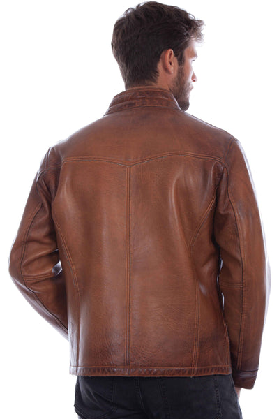Band Collar Leather Jacket