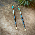 Load image into Gallery viewer, Porcupine Quill Turquoise and Brass Earrings
