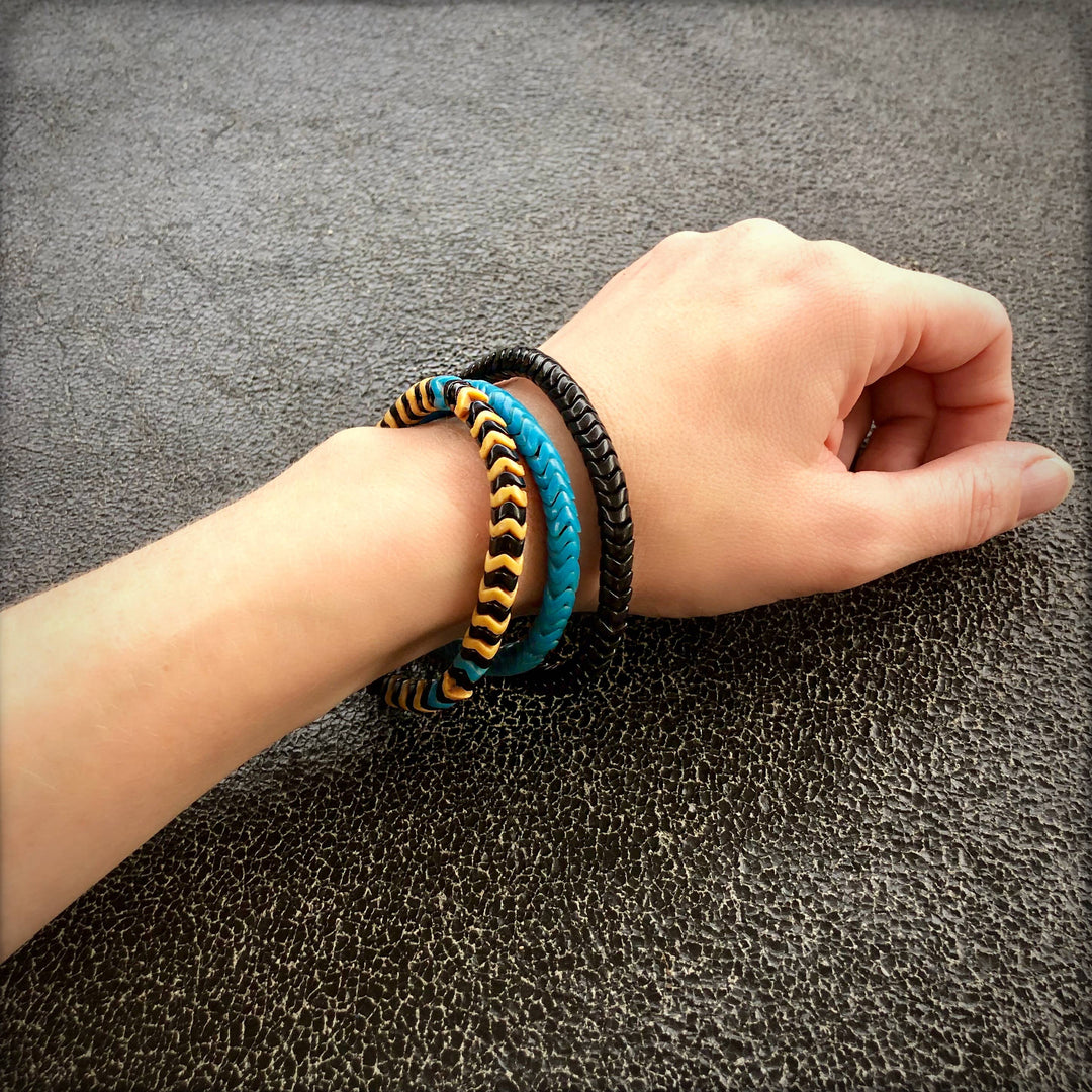 Snake Glass Bracelet - Turquoise, Chevron Bead Bracelet: Medium - 8"