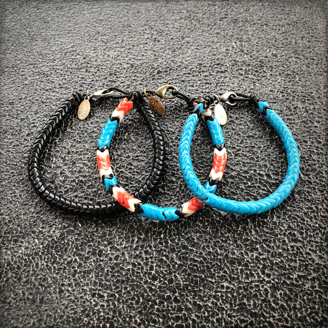 Snake Glass Bracelet - Thunderbird, Chevron Bead Bracelet: Small - 7.5"