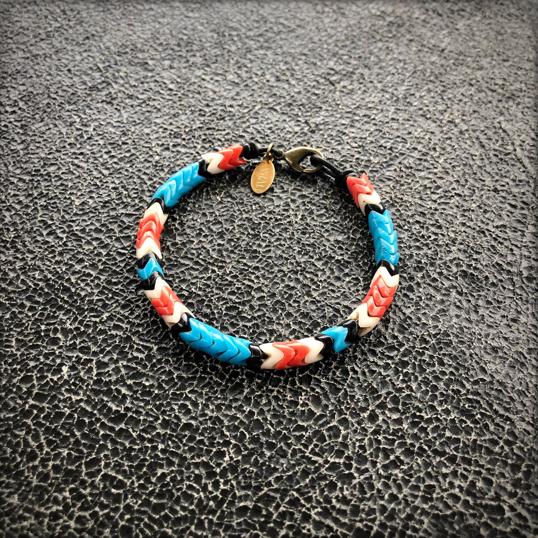 Snake Glass Bracelet - Thunderbird, Chevron Bead Bracelet: Small - 7.5"