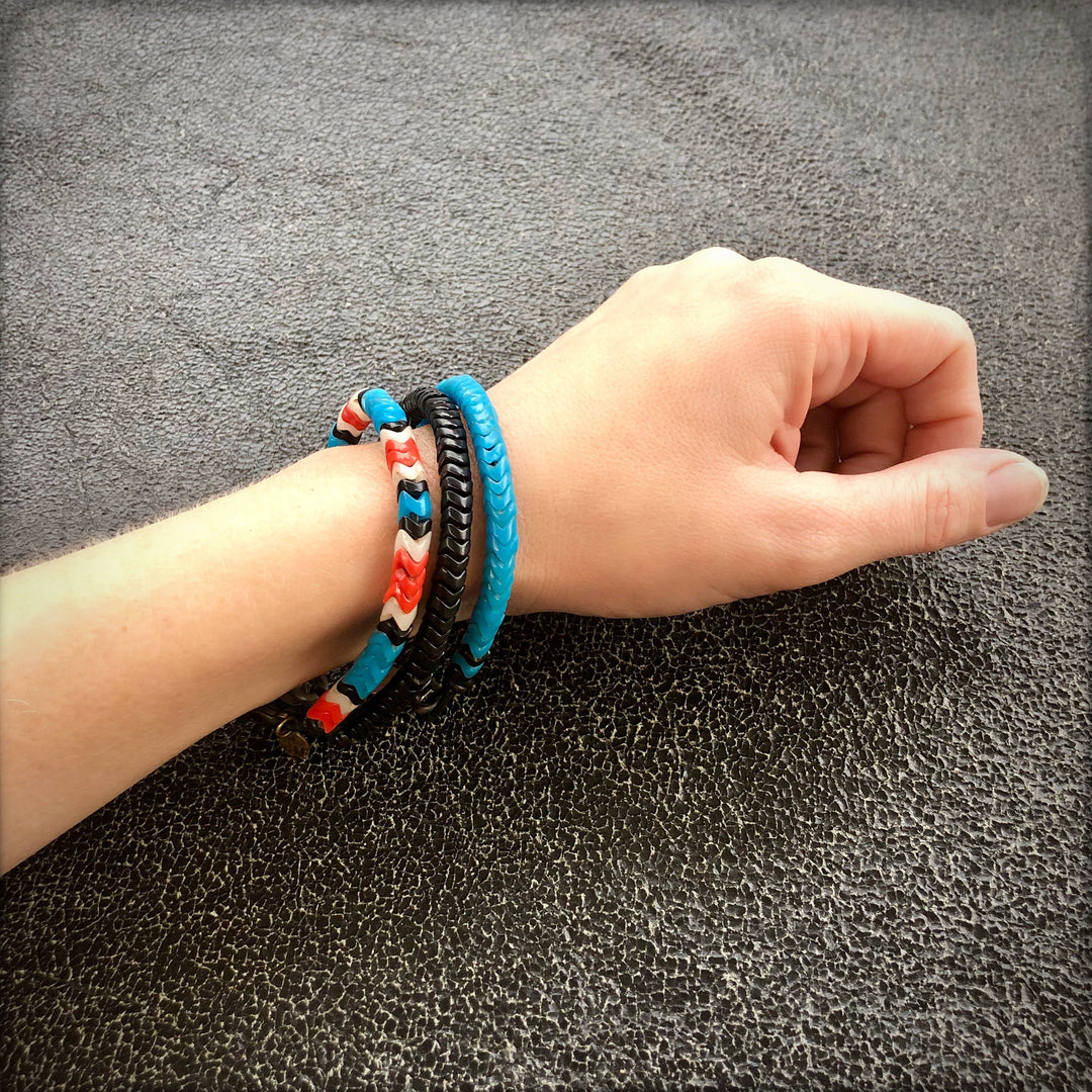 Snake Glass Bracelet - Thunderbird, Chevron Bead Bracelet: Small - 7.5"