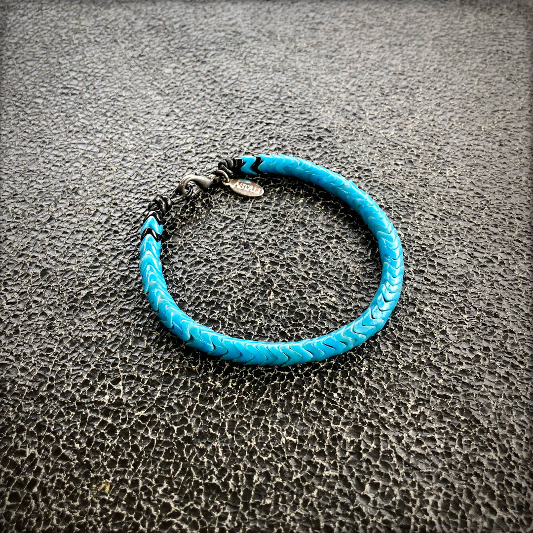 Snake Glass Bracelet - Turquoise, Chevron Bead Bracelet: Medium - 8"
