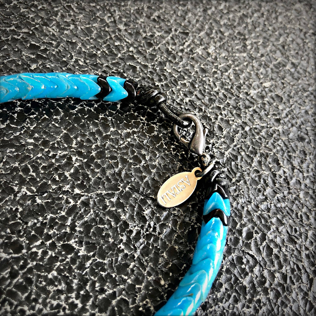 Snake Glass Bracelet - Turquoise, Chevron Bead Bracelet: Medium - 8"