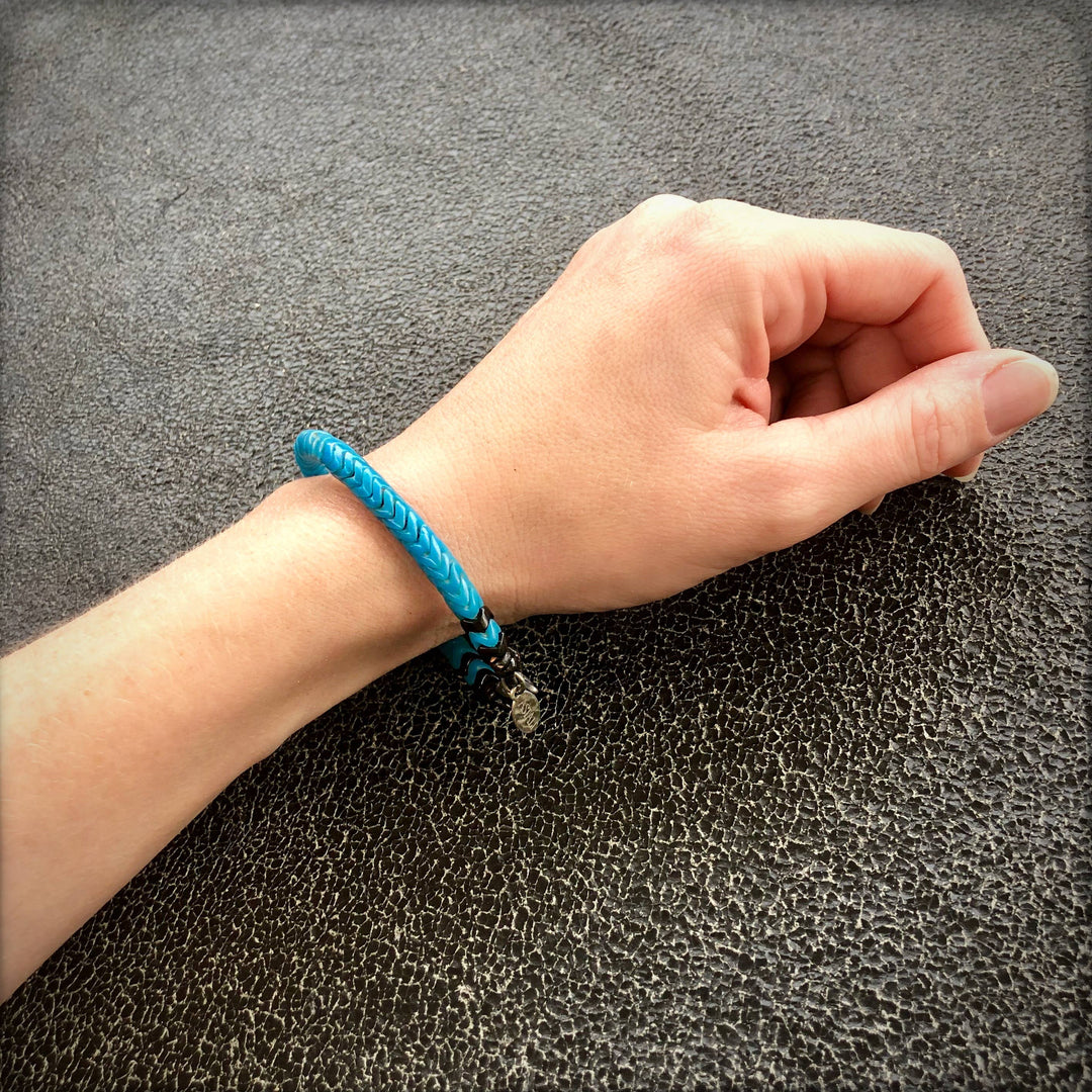 Snake Glass Bracelet - Turquoise, Chevron Bead Bracelet: Medium - 8"