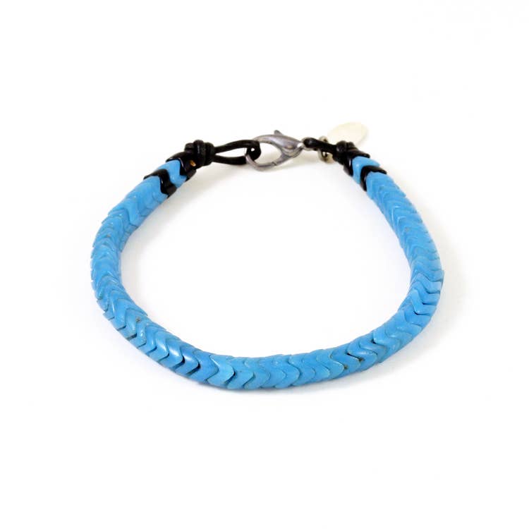 Snake Glass Bracelet - Turquoise, Chevron Bead Bracelet: Medium - 8"