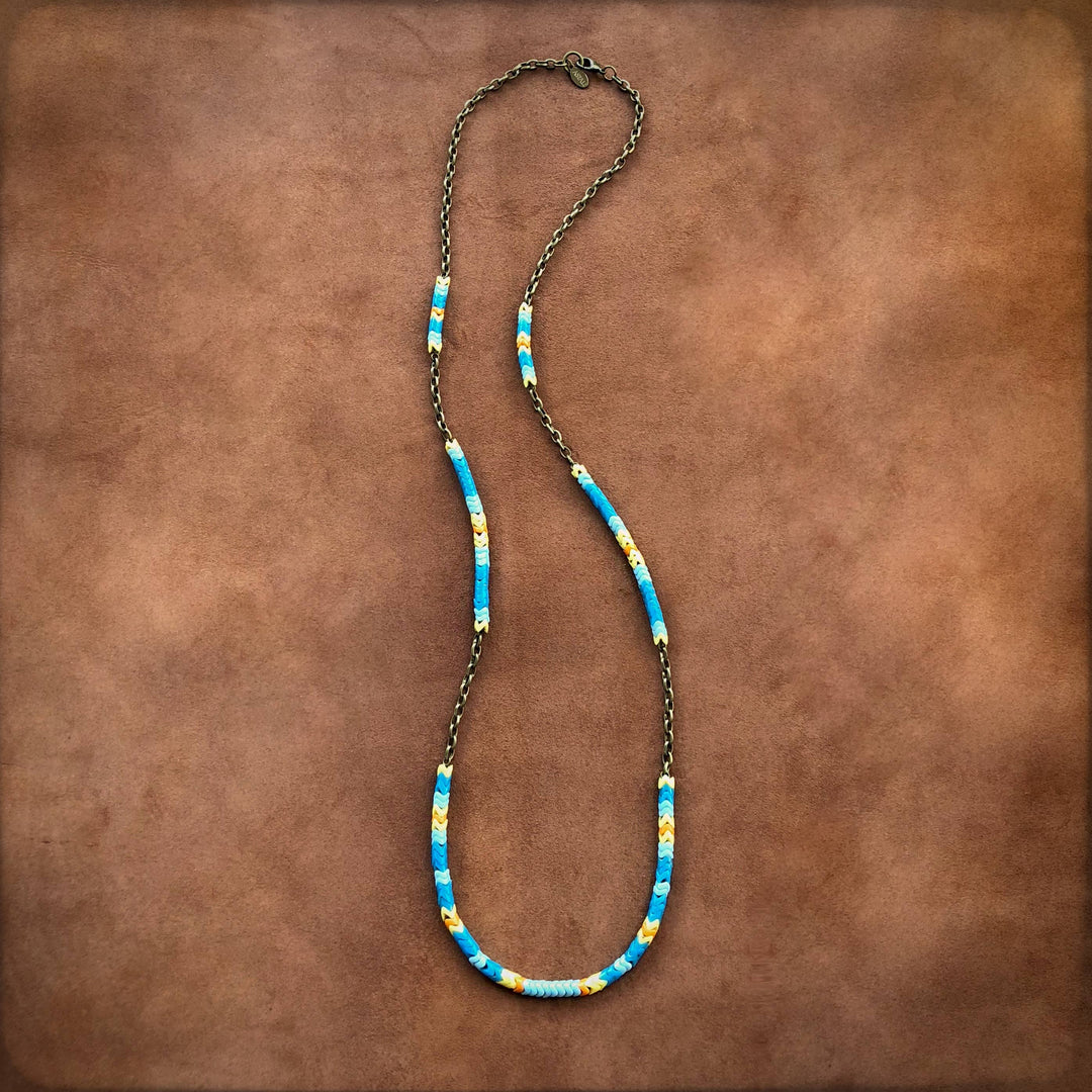 Long Snake Glass Necklace - Sunshine, Chevron Trade Bead