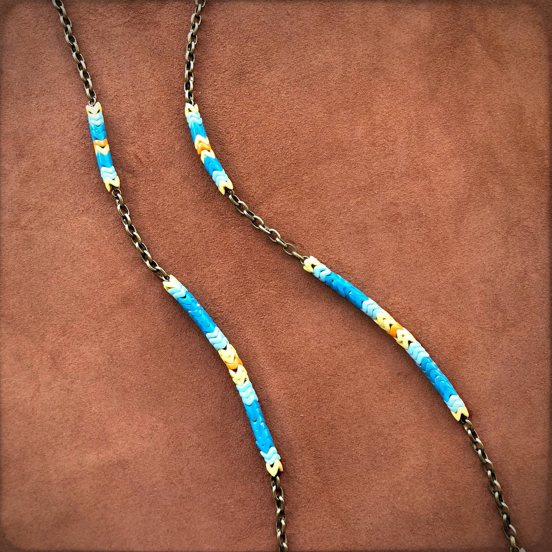 Long Snake Glass Necklace - Sunshine, Chevron Trade Bead