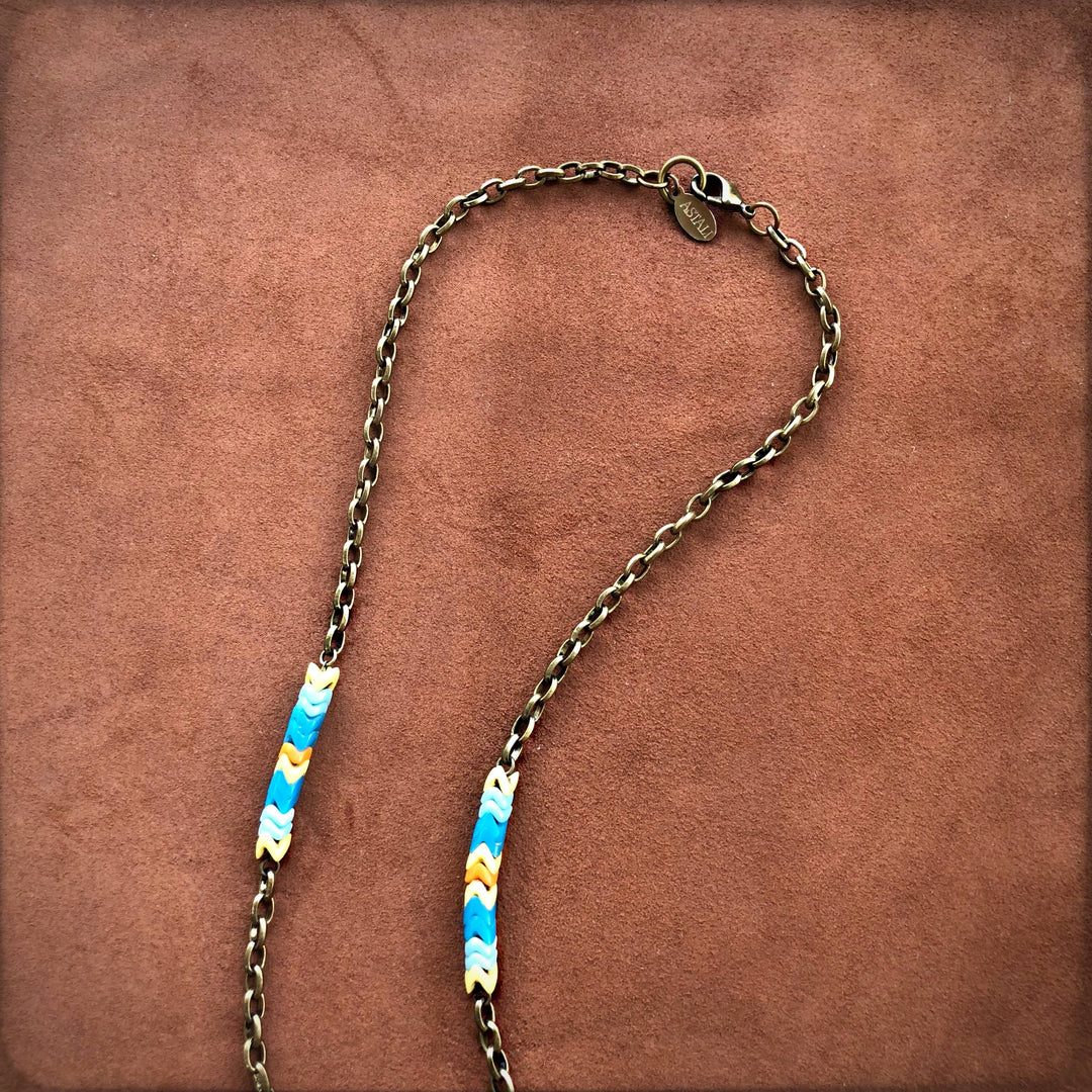 Long Snake Glass Necklace - Sunshine, Chevron Trade Bead