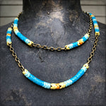 Load image into Gallery viewer, Long Snake Glass Necklace - Sunshine, Chevron Trade Bead
